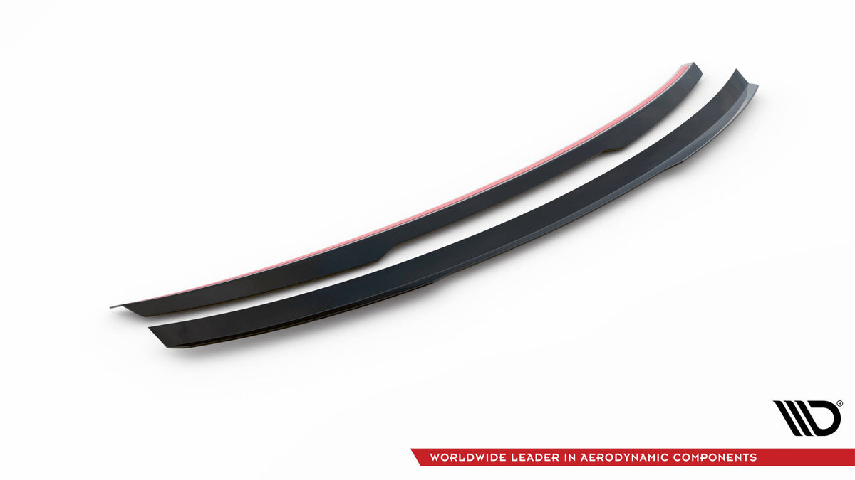 Detaljbilde av blank sort overflate på spoiler cap til Audi S8 D5 Facelift