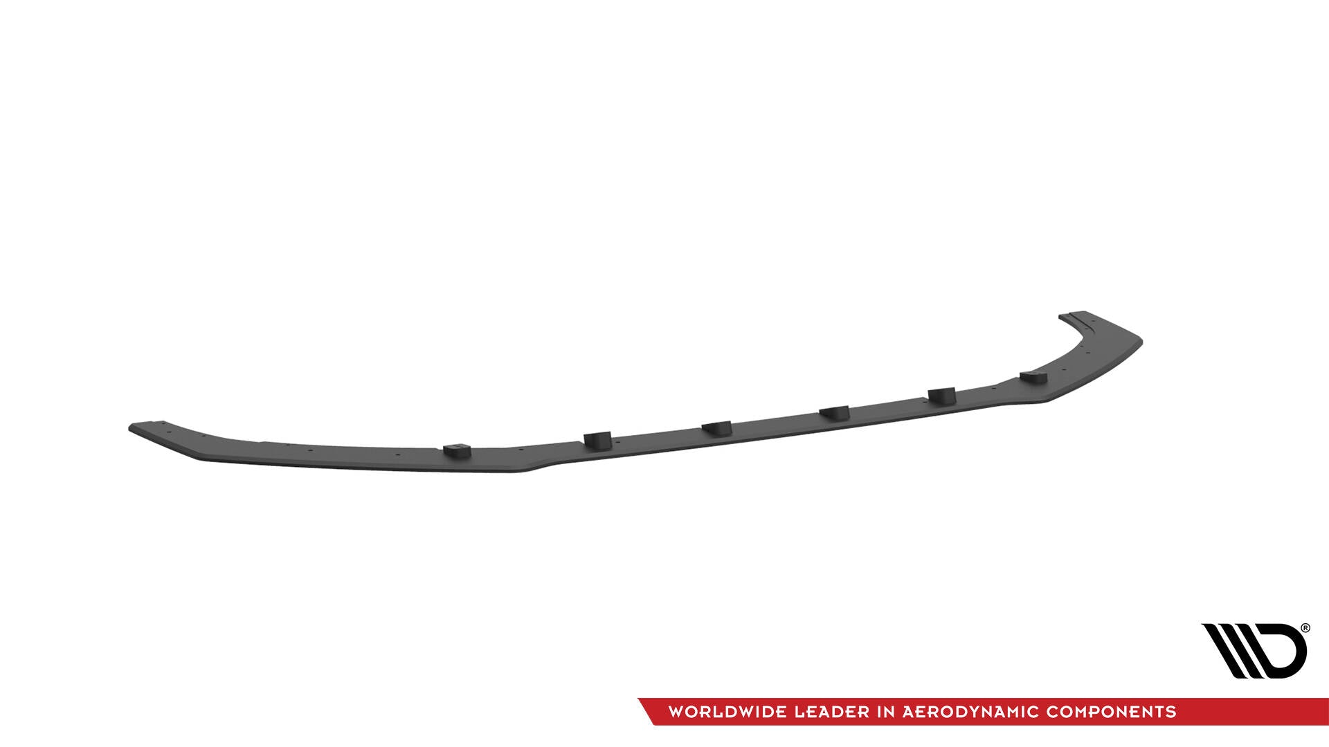Front splitter for Audi S3 / A3 S-Line Sedan 8V i sort plast med forhøyninger, sett skrått ovenfra.