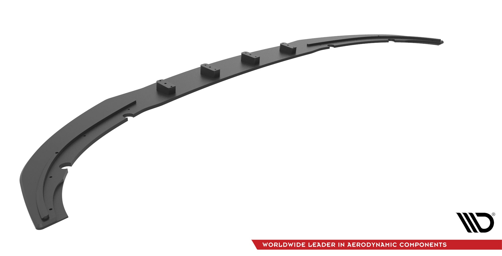 Front lip til Dodge Charger Rt MK7 Facelift, svart buet spoiler med synlige festebraketter sett ovenfra.