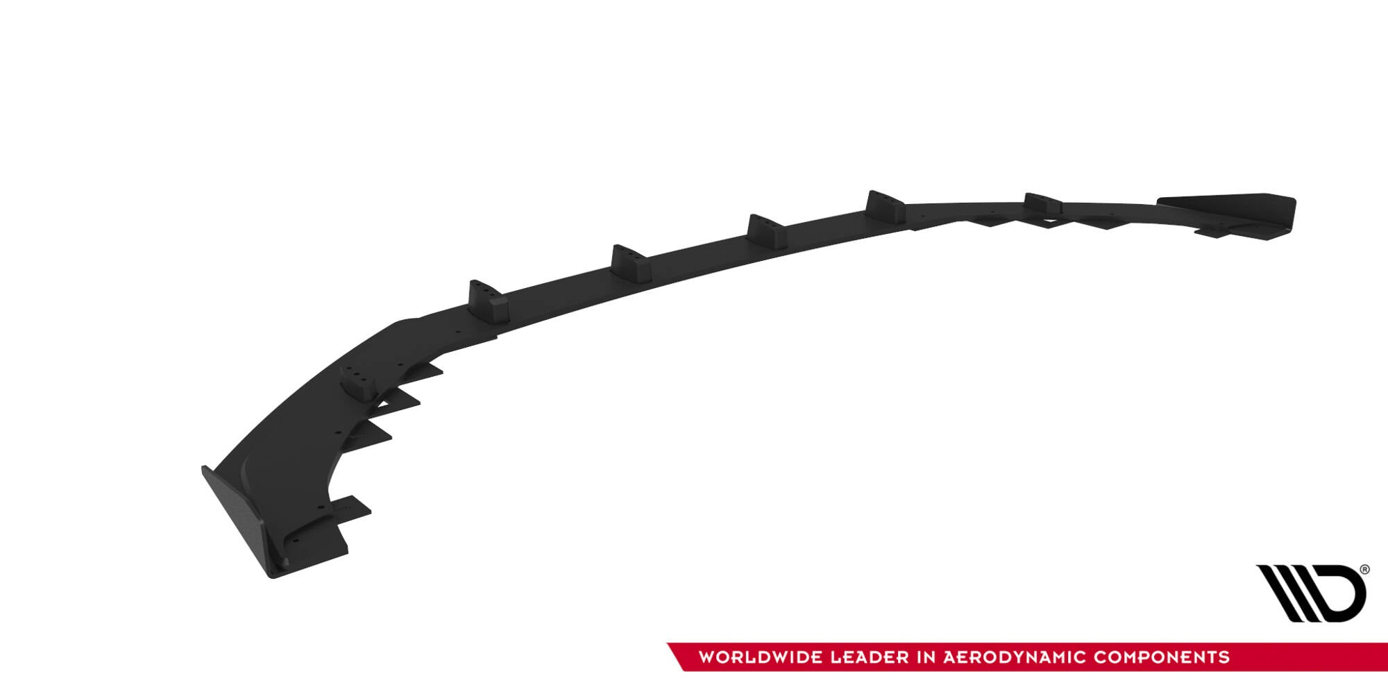 Frontleppe Audi RS5 Coupe Sportback F5 med flaps V1, svart buet del med feste­punkter, skrå vinkel.