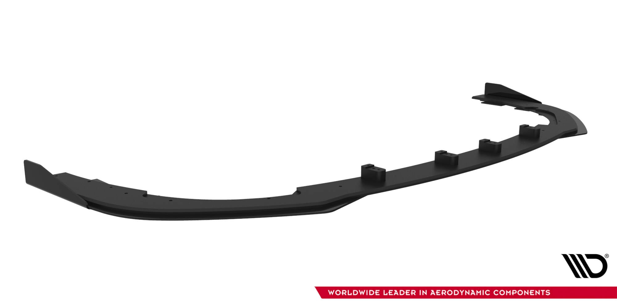 Frontspoiler Subaru Impreza WRX Sti MK3 Facelift V1 med flaps, matt sort finish, vist skrått med synlige fester.