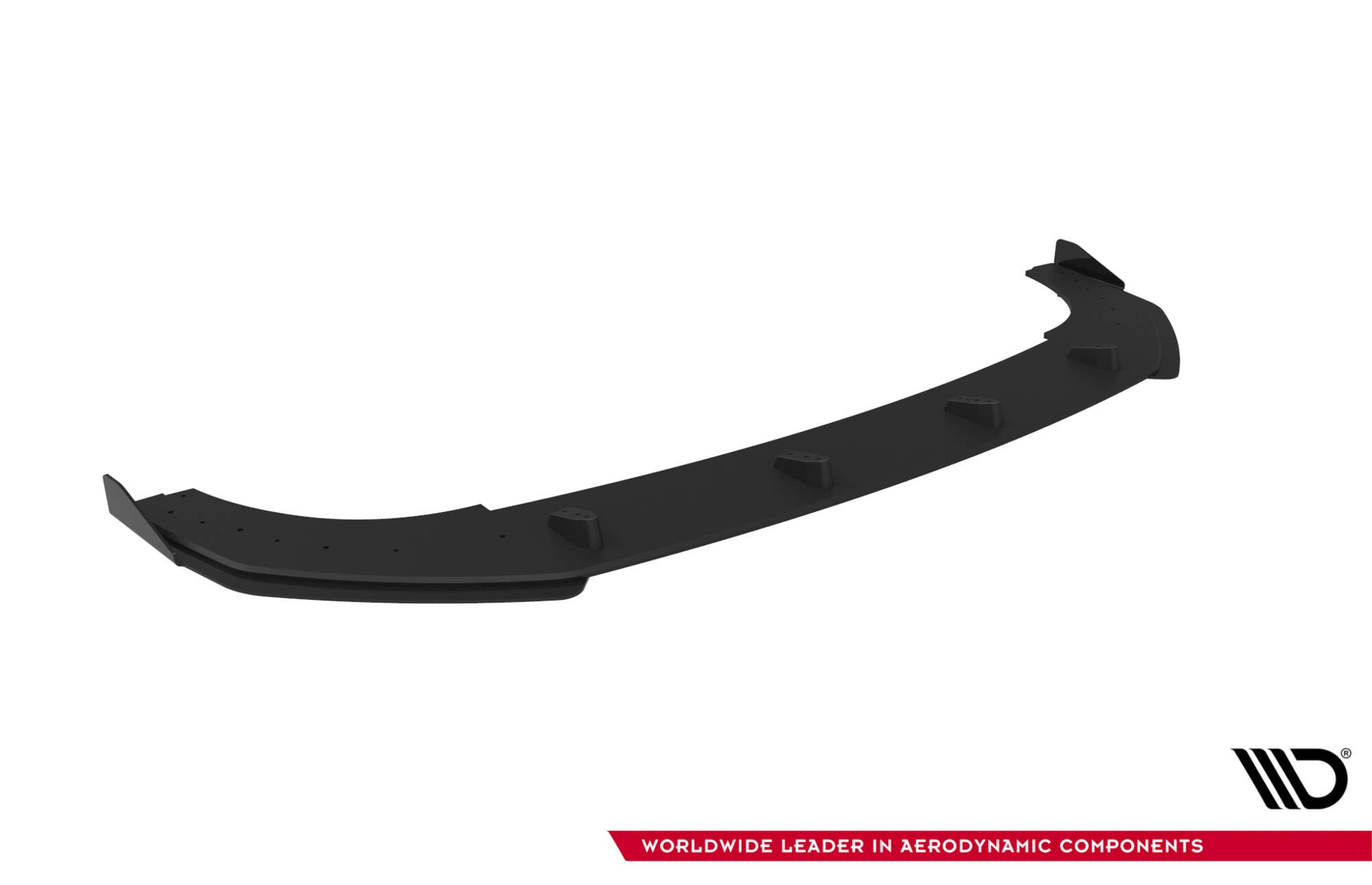 Frontspoiler VW Golf GTI Clubsport MK8 Facelift V2 sett skrått forfra med sideflaps og produsentlogo.