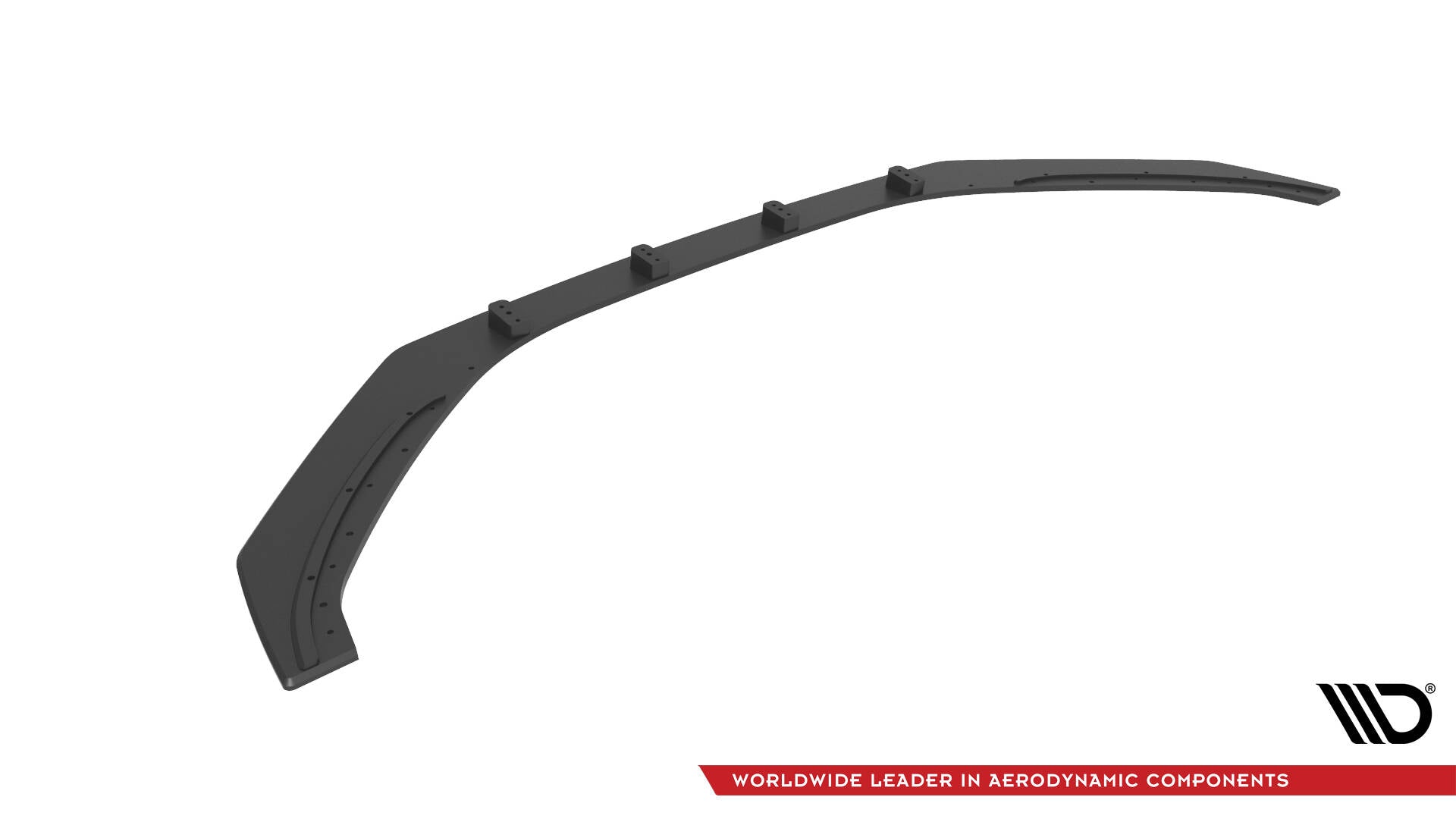 Front lip til Hyundai Veloster N MK2, sort buet spoiler med synlige monteringsfester, sett ovenfra.