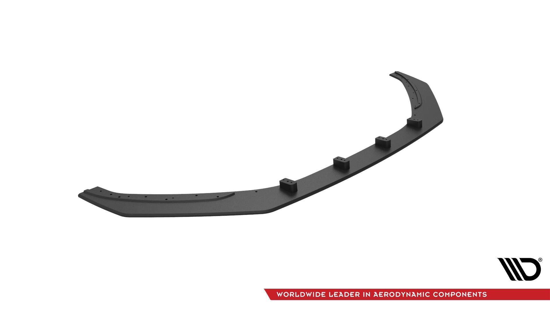 Front splitter for Hyundai Veloster N MK2 V1 i sort plast med buet form og synlige firkantede fester.