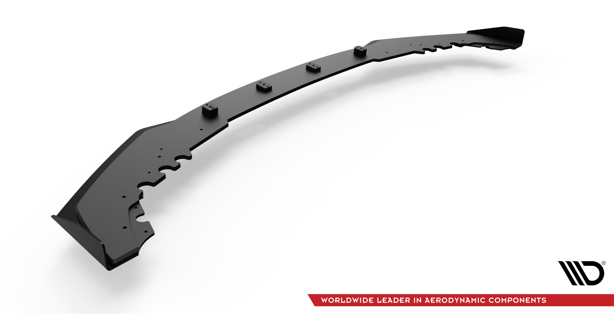 Front lip BMW M2 Competition F87 V.1 i sort metall, skrå vinkel, markerte kanter, hvit bakgrunn.