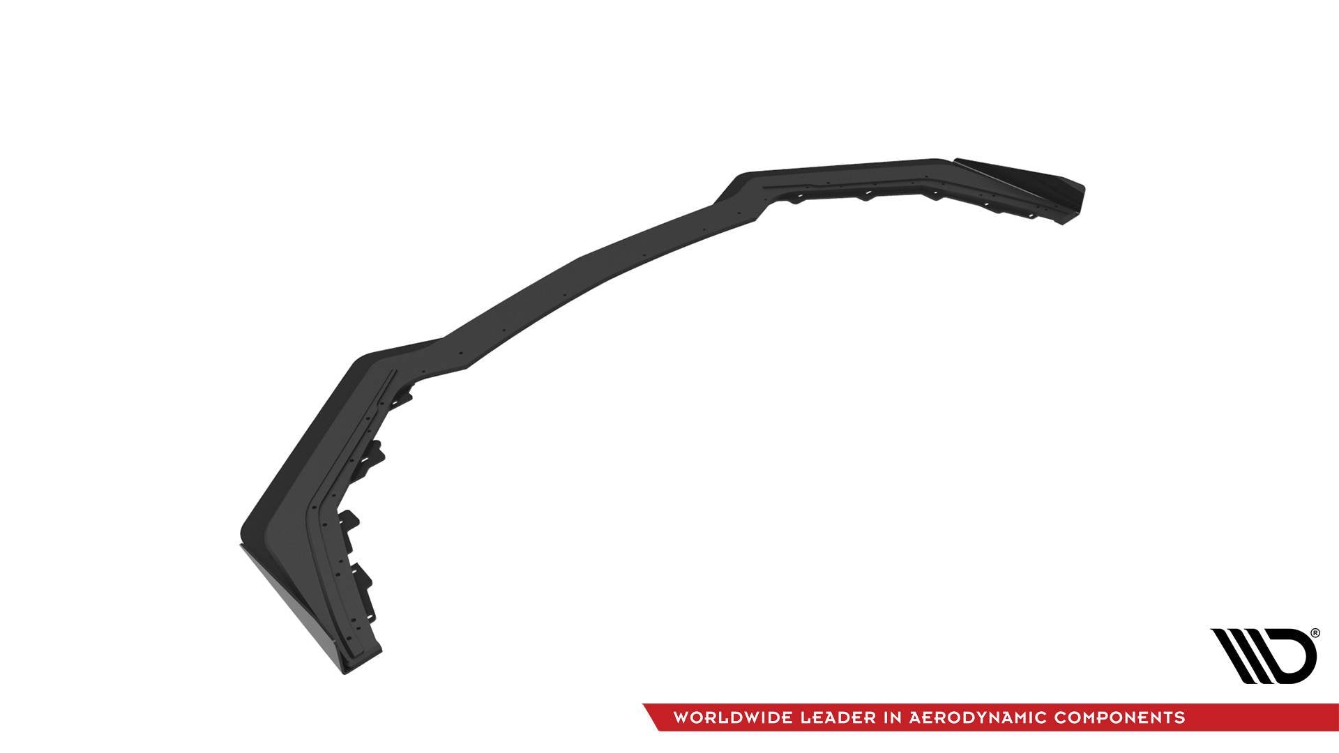 Front splitter for Ford Mustang GT MK6 Facelift RS V.1, sort plast med skruehull, sett skrått ovenfra.