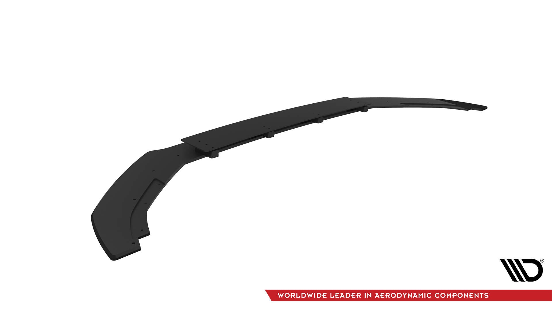 Front splitter til VW Golf R MK7 V.1 sett ovenfra med sorte markerte kanter og monteringshull.