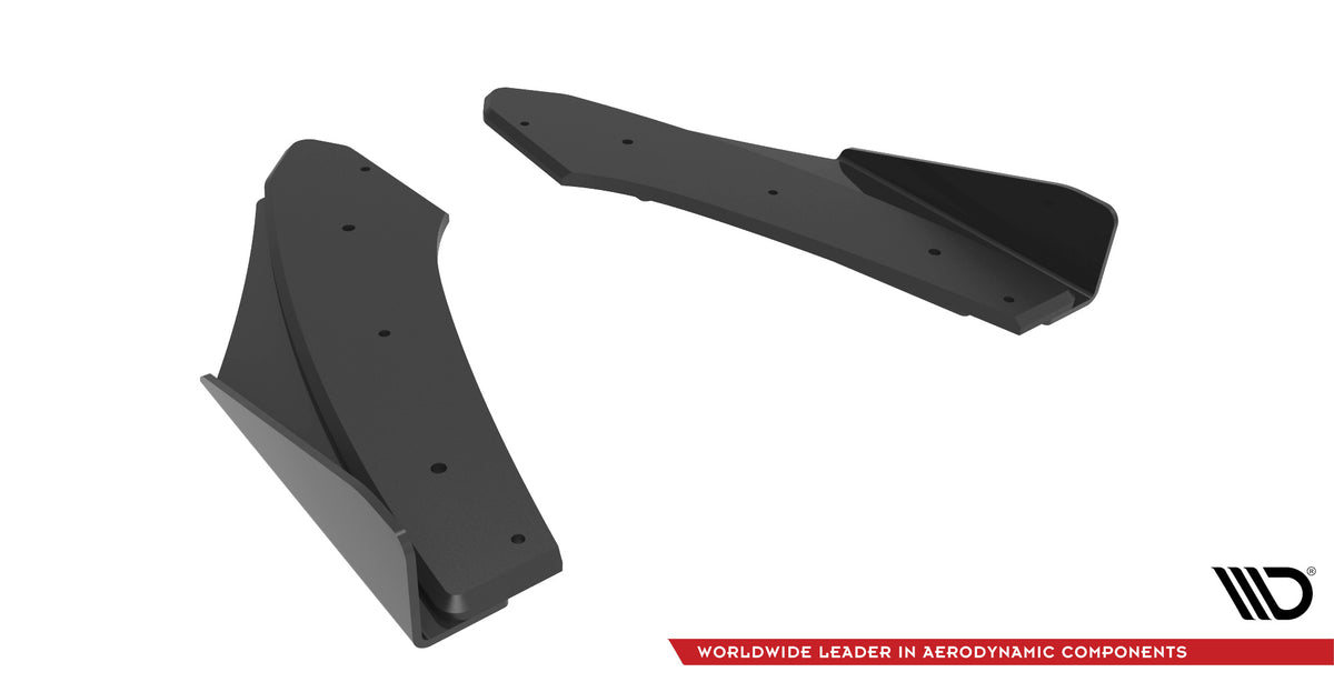Detaljbilde av tekstur og overflate på sideflaps bak til Audi S3 Sedan 8Y i matt sort