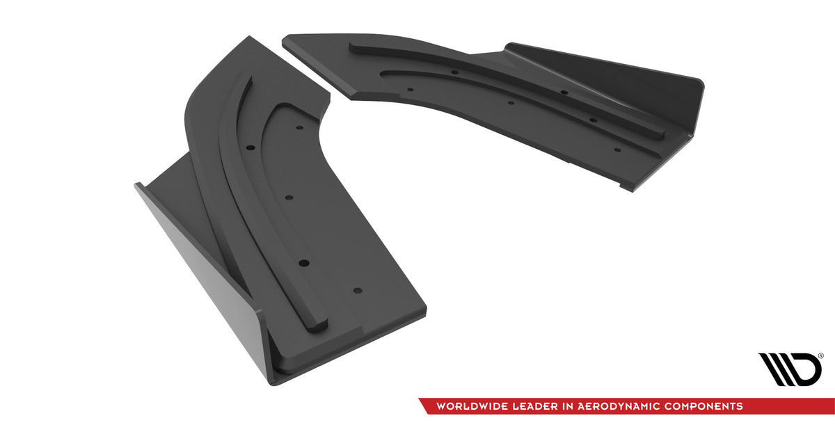 Bakre sideflaps i matt svart finish for Mazda 3 MPS Mk1 sett fra siden