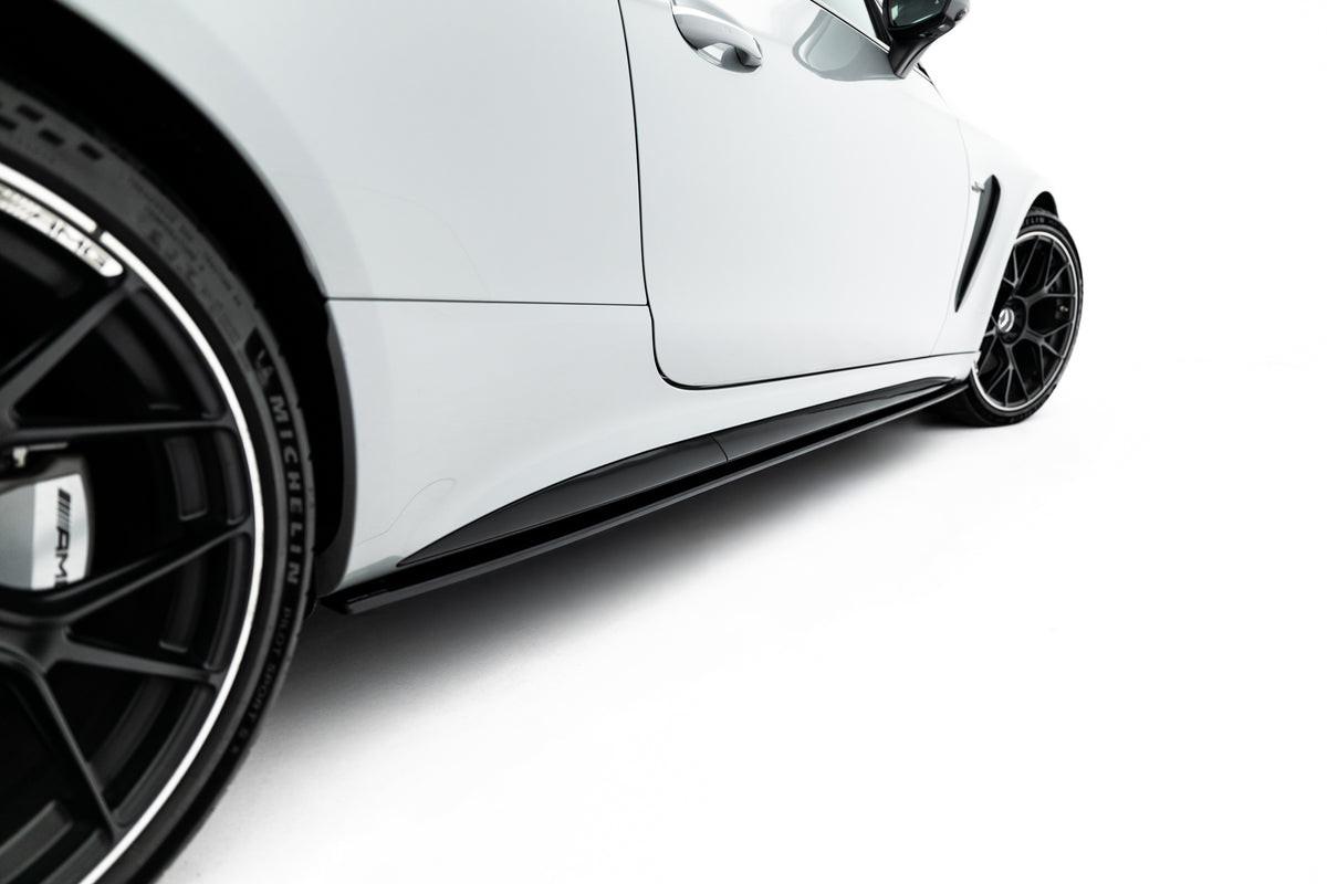Nærbilde av kantfinish på Street Pro sideskjørt diffuser til Mercedes CLE 53