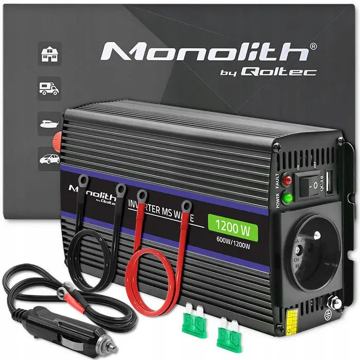 Qoltec Omformer Monolith 1200 Ms Wave | 12v til 230v | 600/1200