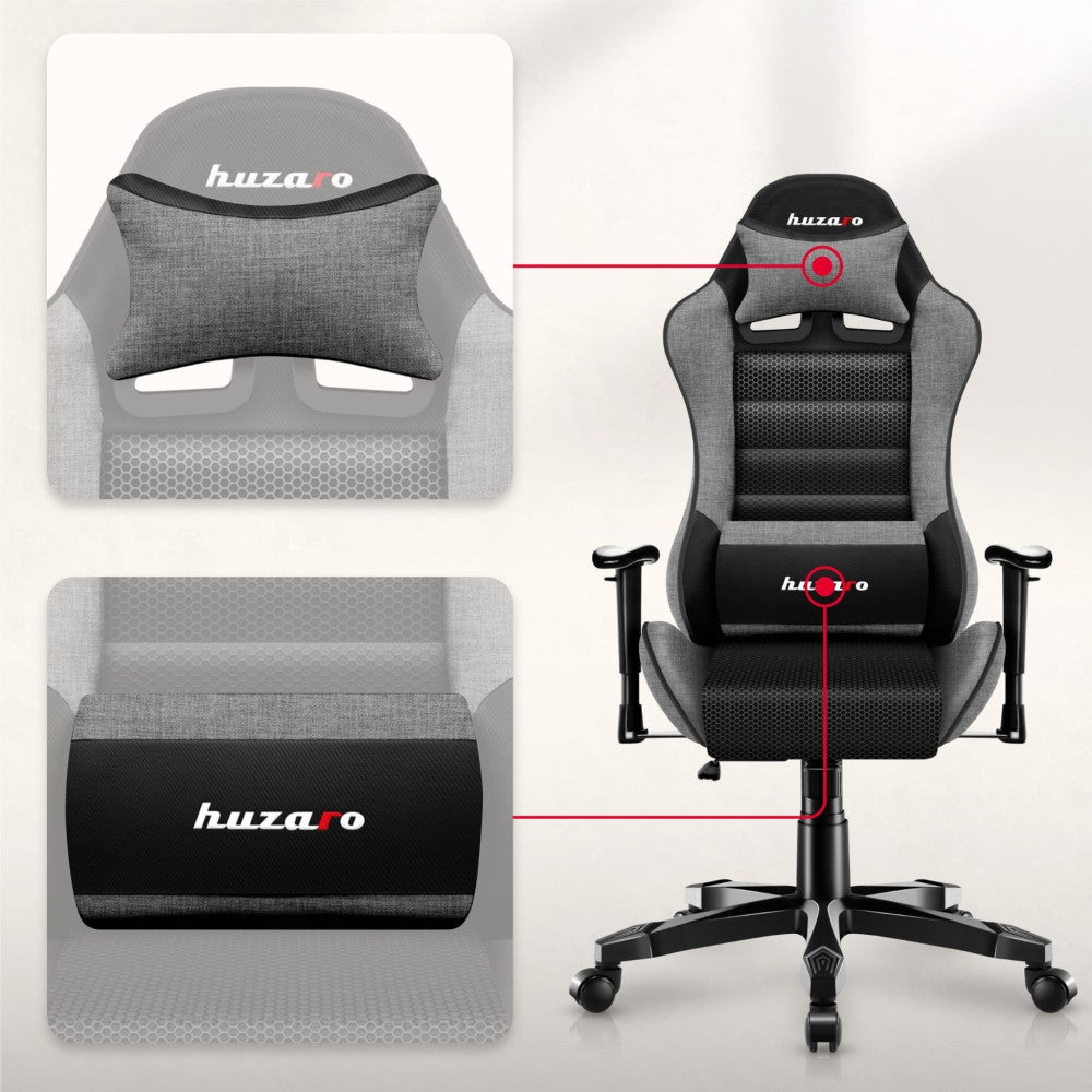 Huzaro Ranger 6.0 Grå Mesh – sidevisning, sitthøyde 40–50 cm og justerbare armlener