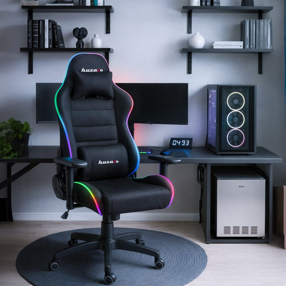 Huzaro Ranger 6.0 RGB Mesh – korsryggpute og nakkepute i svart mesh