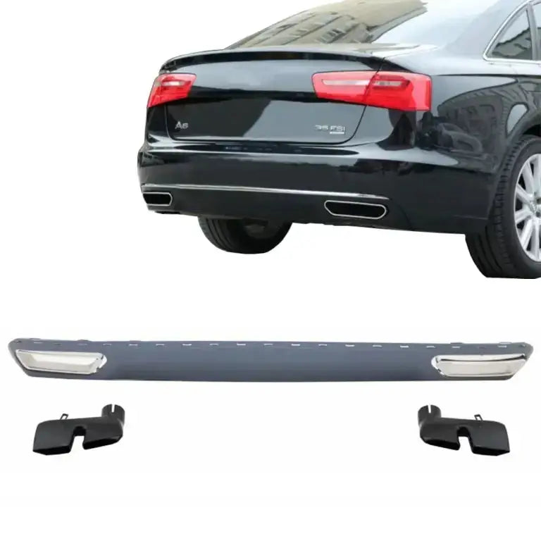 Rear Bumper Valance Diffuser & Exhaust Tips Suitable For Audi A6 4g (2010-2014) Facelift W12 Design - 1