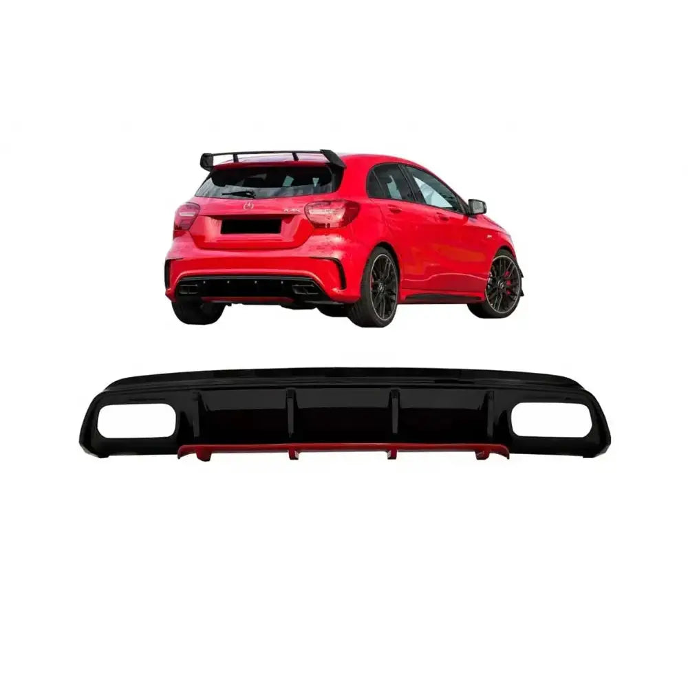 Rear Bumper Valance Diffuser Suitable For Mercedes W176 A-class (2012-2018) A45 Facelift Design Red Edition - 1