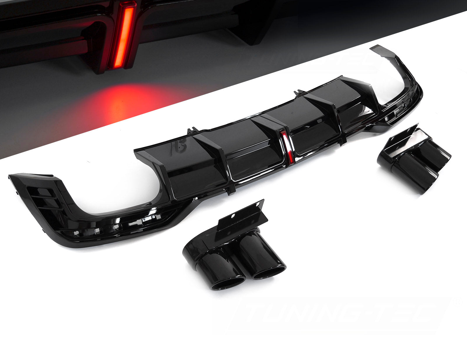 Diffusor Audi A5 F5 19-23, blank svart med LED bremselys - ZTAU11