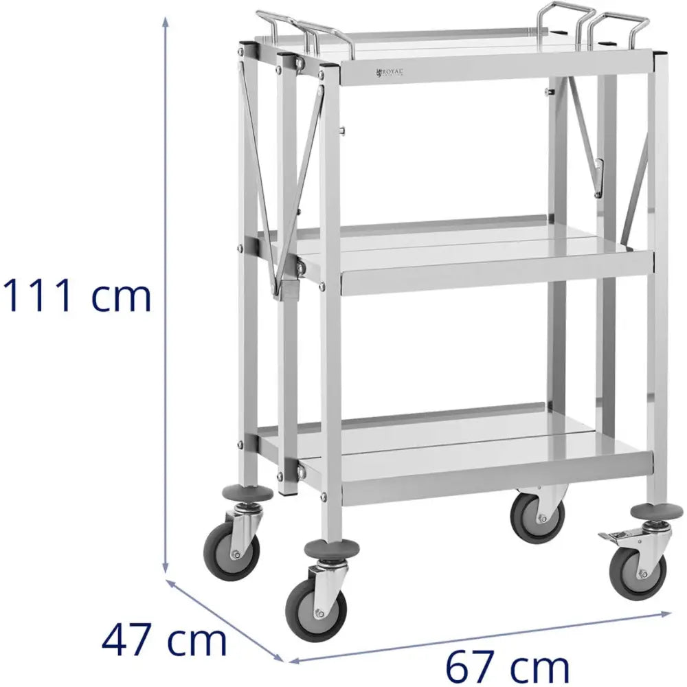 Sammenleggbar Rustfritt Stål Kelnertralle Med 3 Hyller Opp Til 90kg - 7