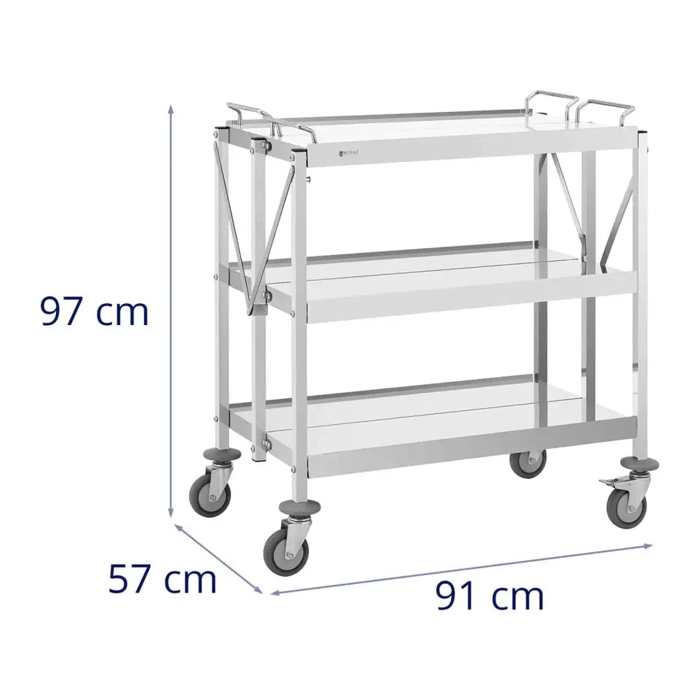 Sammenleggbar Servitørvogn i Rustfritt Stål Horeca 3 Hyller Opp Til 90 Kg - 6