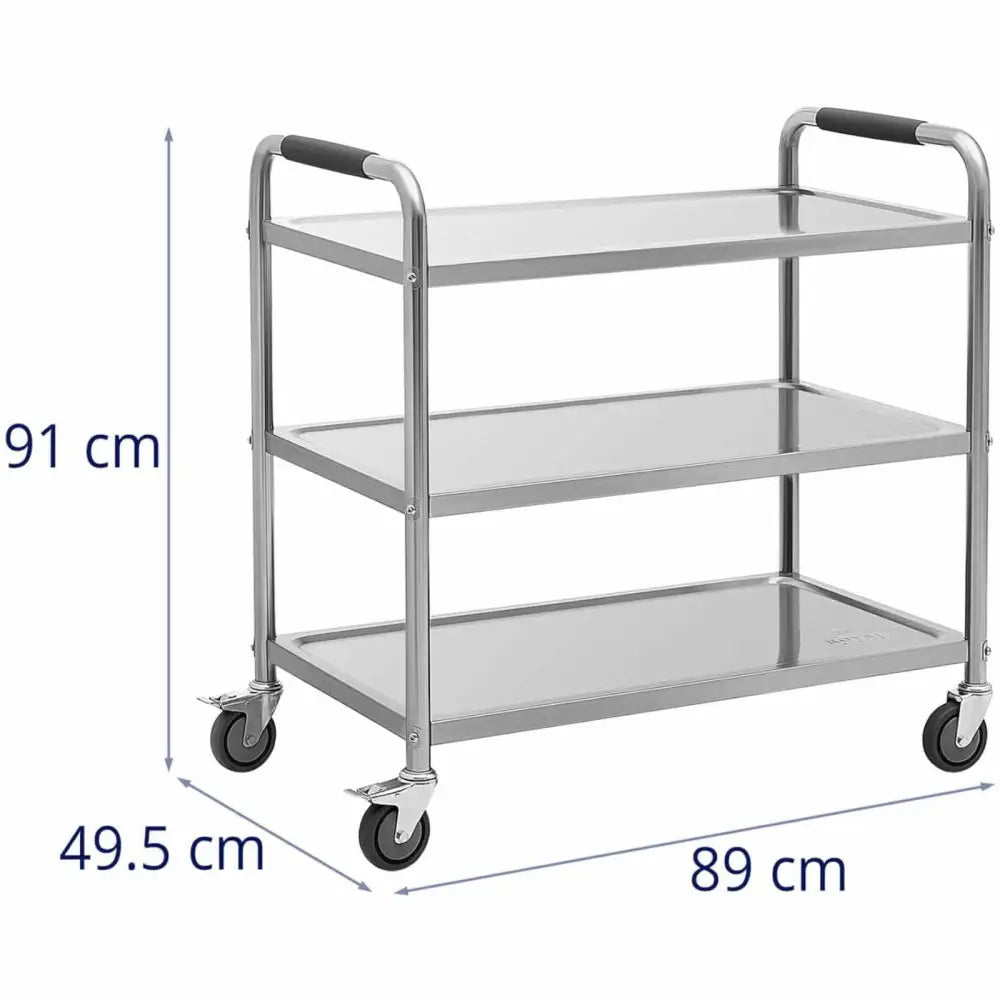 Serveringsvogn i Rustfritt Stål 3 Hyller 90 x 50cm 195kg - 6