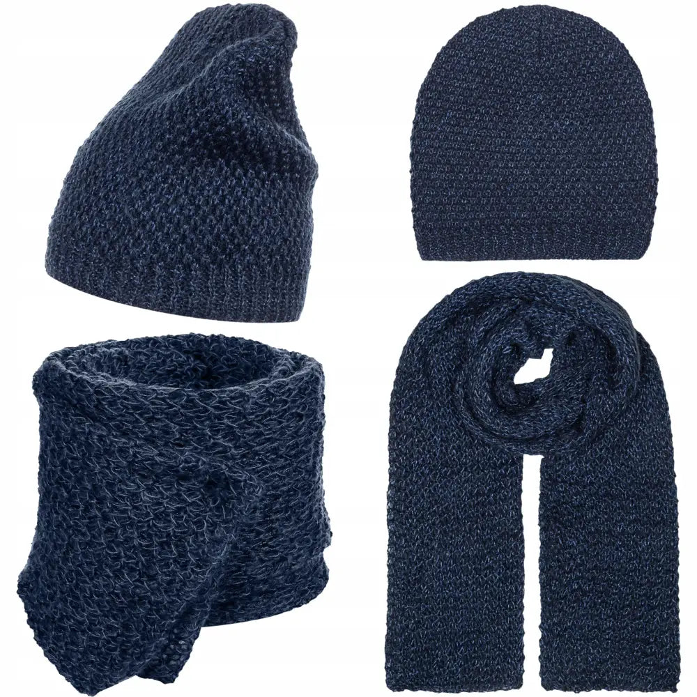 Skjerf Og Beanie Lue Sett For Kvinner 30% Mohair Marineblå - 1