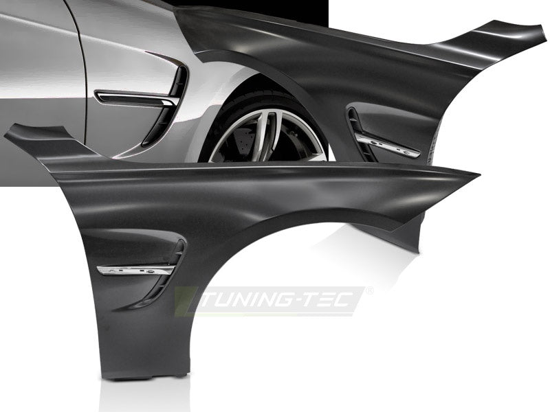 BMW 4-Serie F32 forskjerm Sport Style med kromventil nærbilde av sideventil
