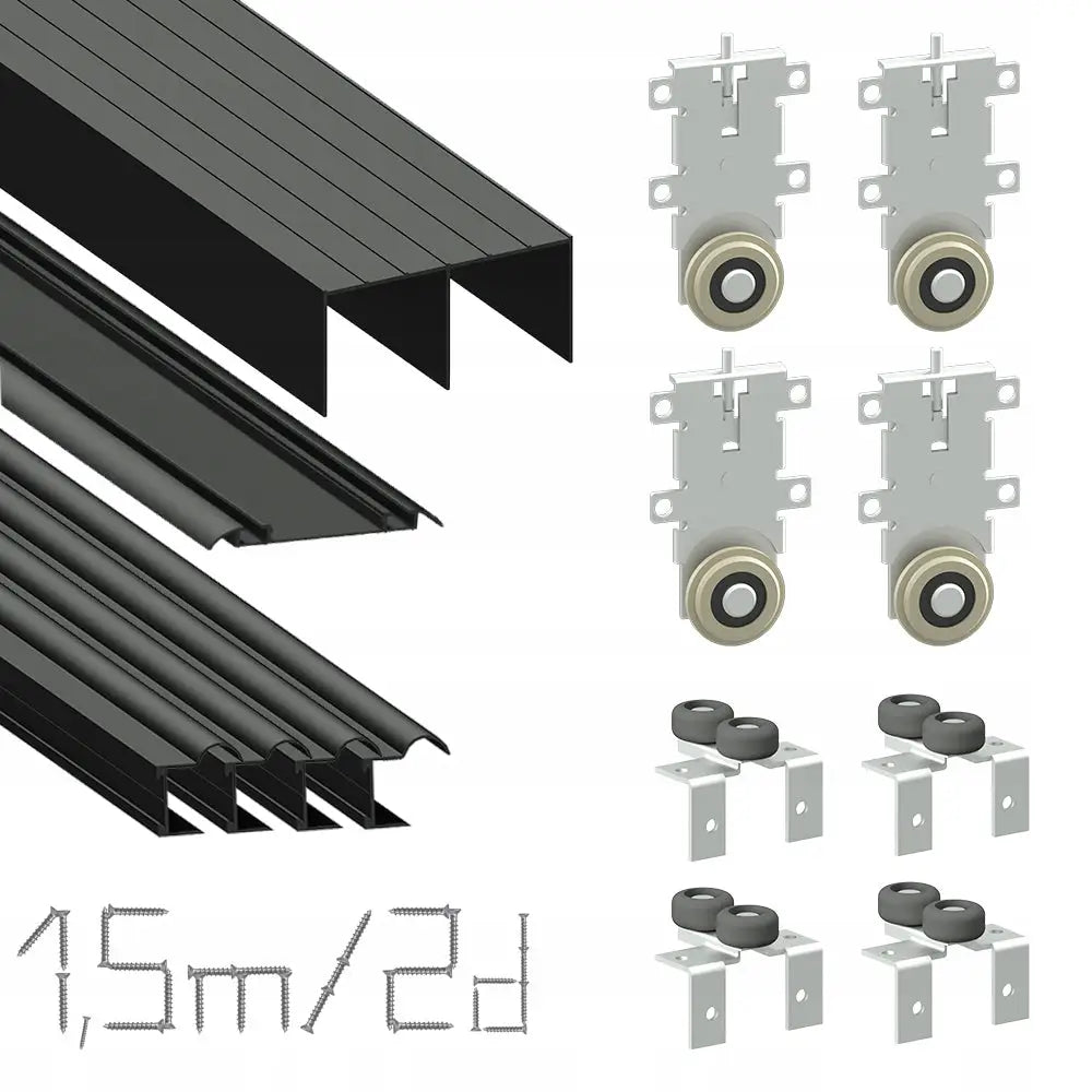 Skyvedørsbeslag Sett Klasse Svart 1,5m / 2d - 1