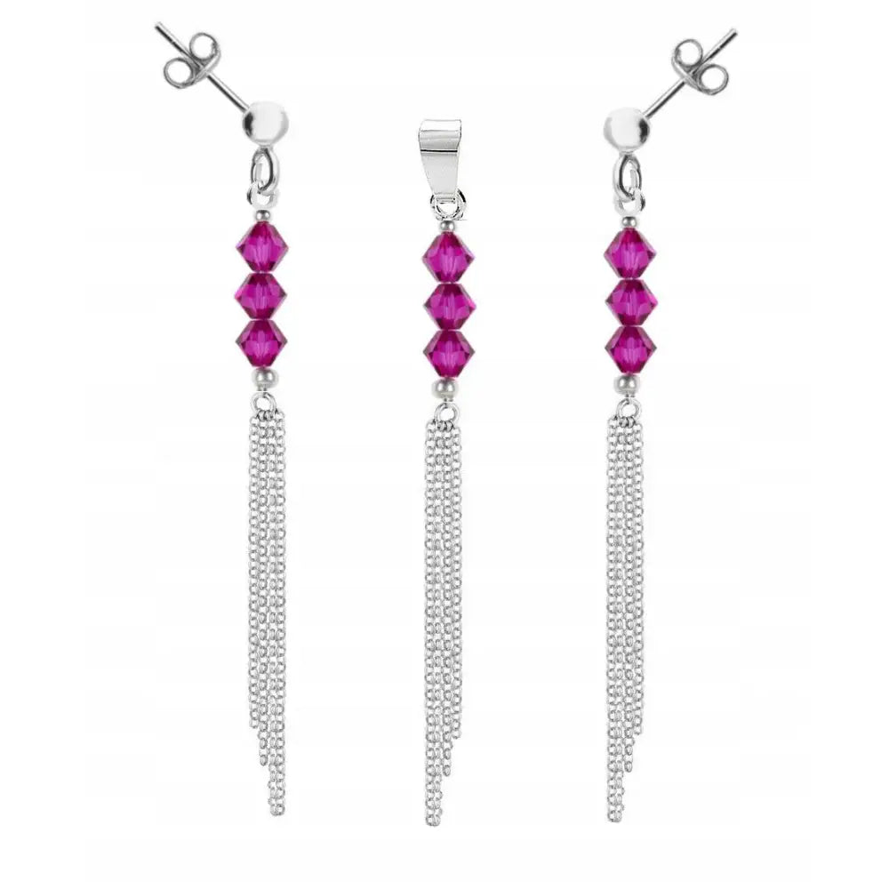 Smykkesett Med Swarovski-krystaller Rosa Tassel Fuksia - 1