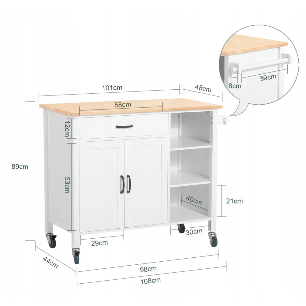 Sobuy Kjøkkenøy Skap Kjøkkenvogn Med Hylle På Hjul Fkw103-wn - 3