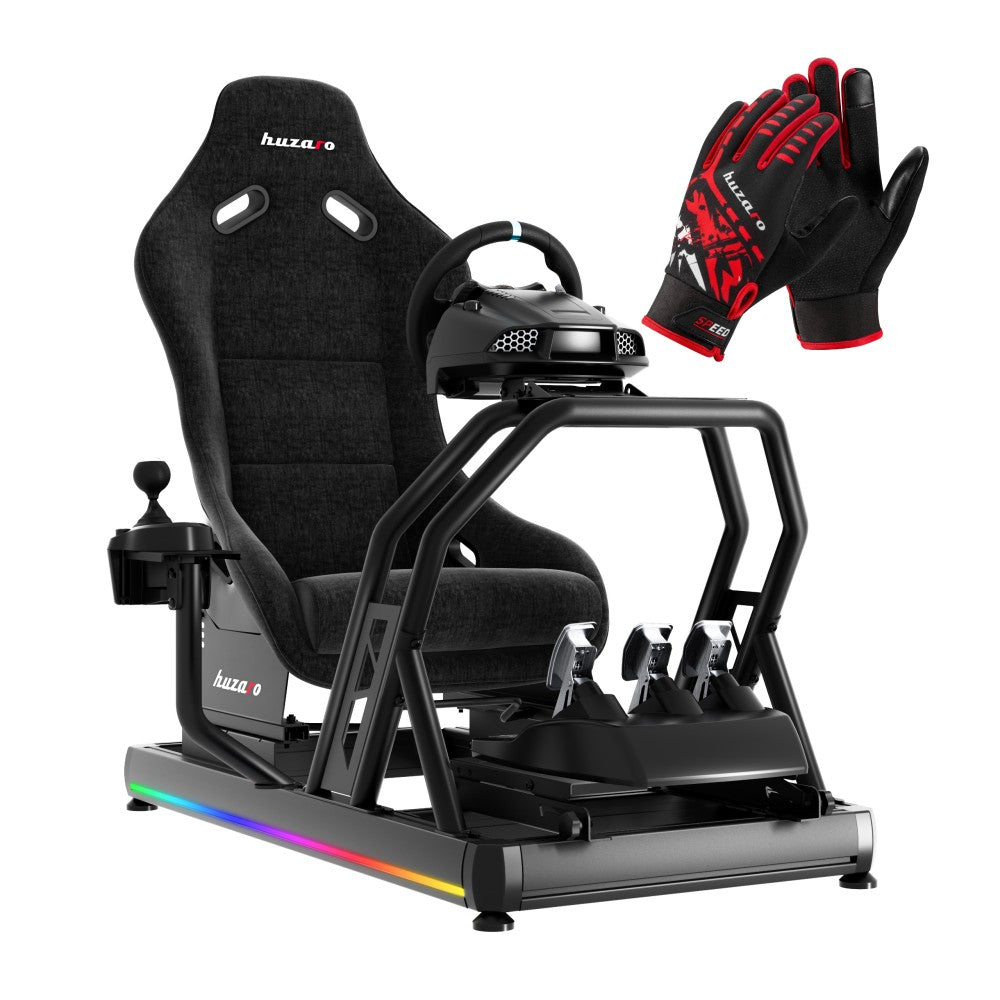 Huzaro Speed 9.0 racingsimulator cockpit – frontvisning svart stål