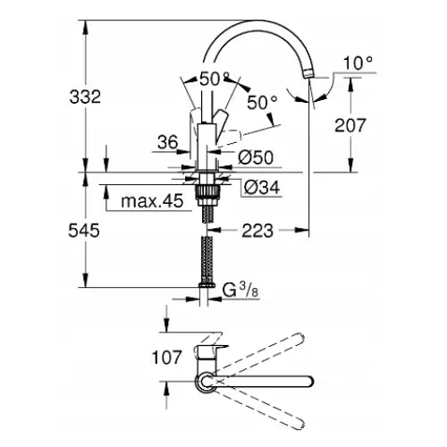 Stående Kjøkkenbatteri i Sølv Grohe Bauedge 31367001 - 2