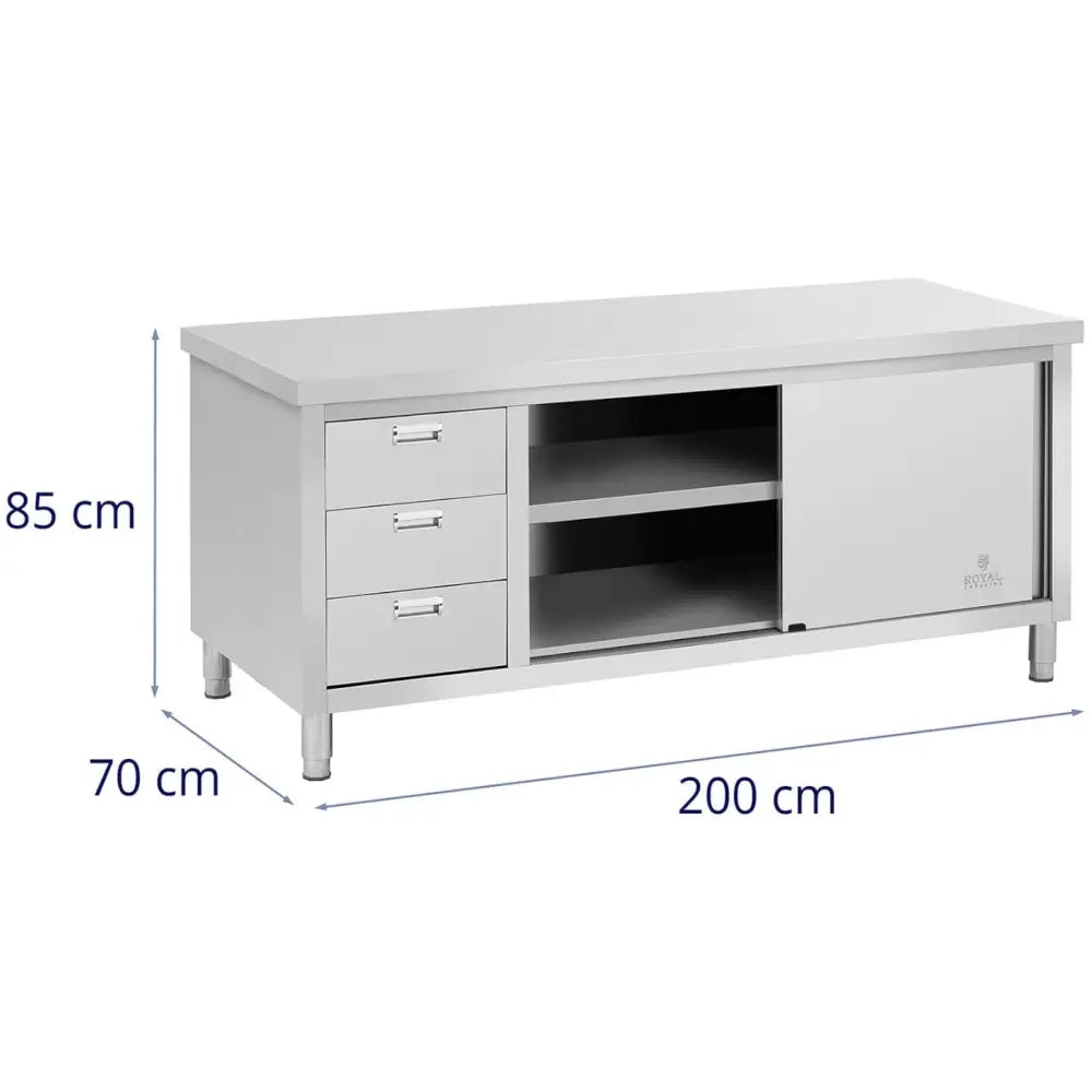 Stål Gastro Skap Med 3 Skuffer Skyvedører 200x70cm - 6