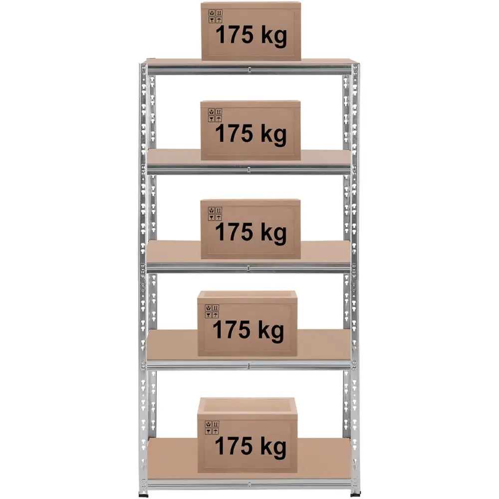 Stålhylle Lager 5 Hyller 875 Kg 90 x 60 x 180 Cm Grå