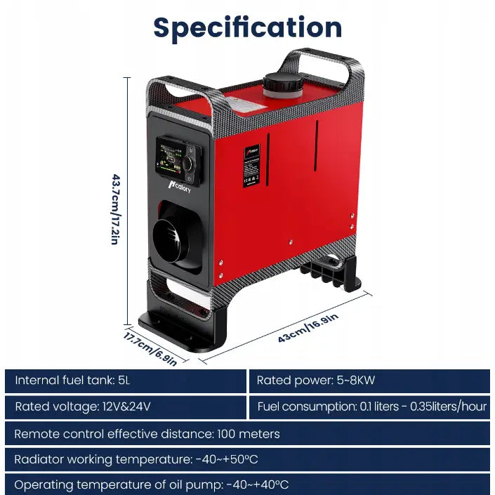 Stasjonær Varmeapparat 12/24v 5-8kw Bluetooth Lcd