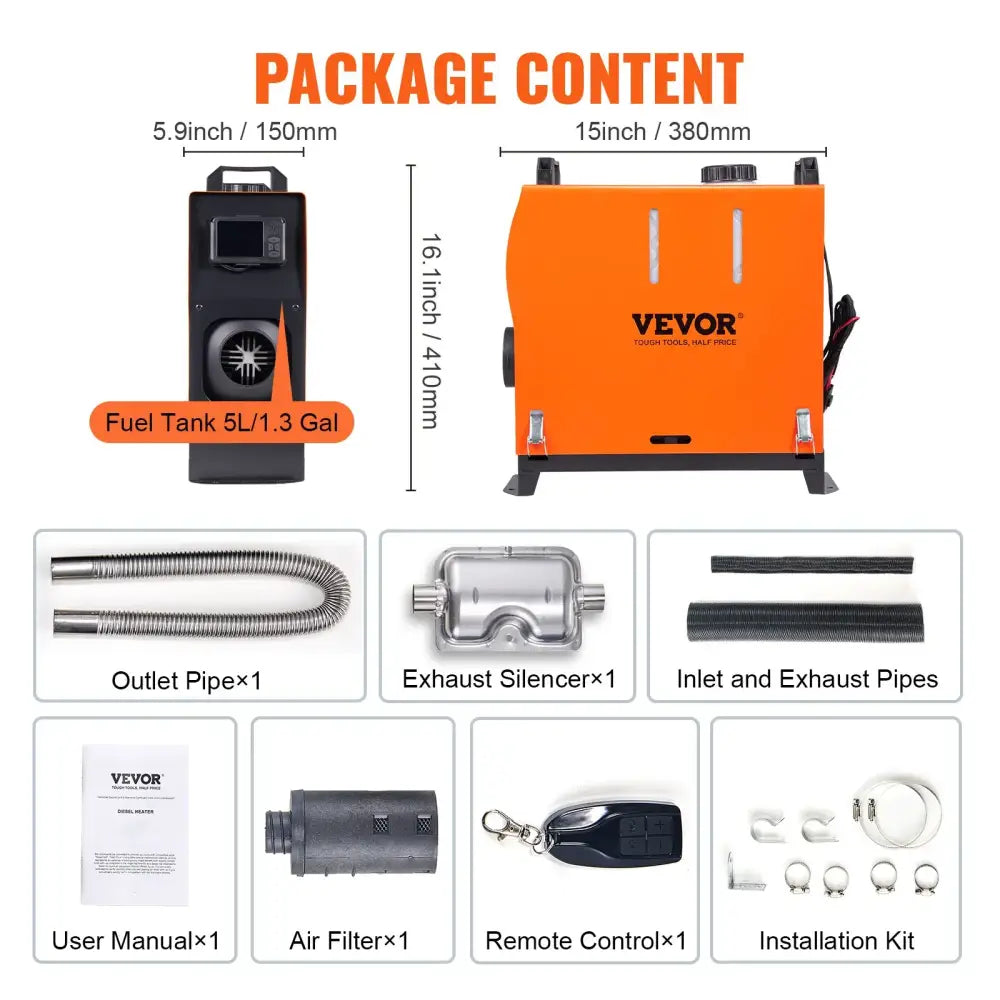 Stasjonær Varmeapparat 12/24V 8kW Bluetooth Lcd