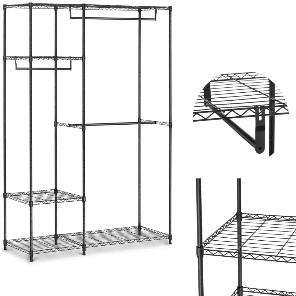 Stativ i Metall Til Garderobe Eller Garderobe 4 Hyller 3 Stenger 120 x 45 x 179.5 Cm Kapasitet Opptil 270 Kg. - 1