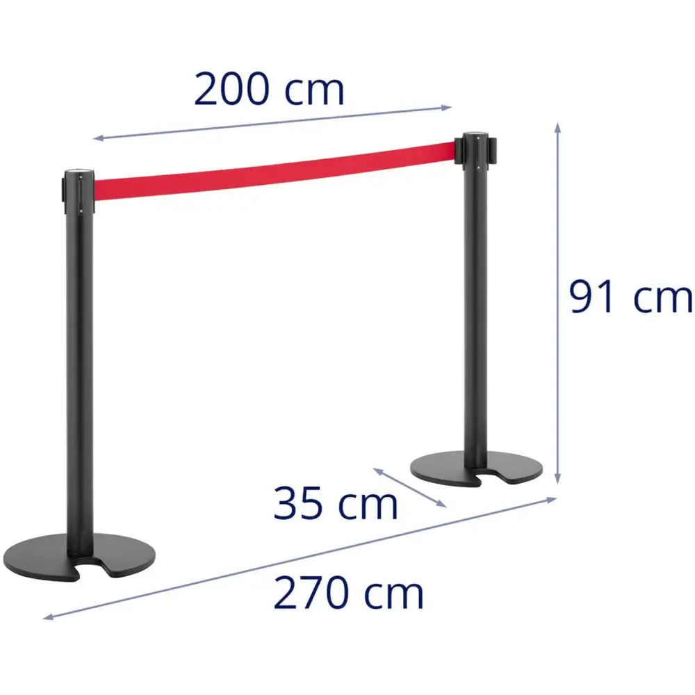 Stolpe Belgemateriale Svart med Rød Bånd og 2 m Innfelt Base - 2 Stk.