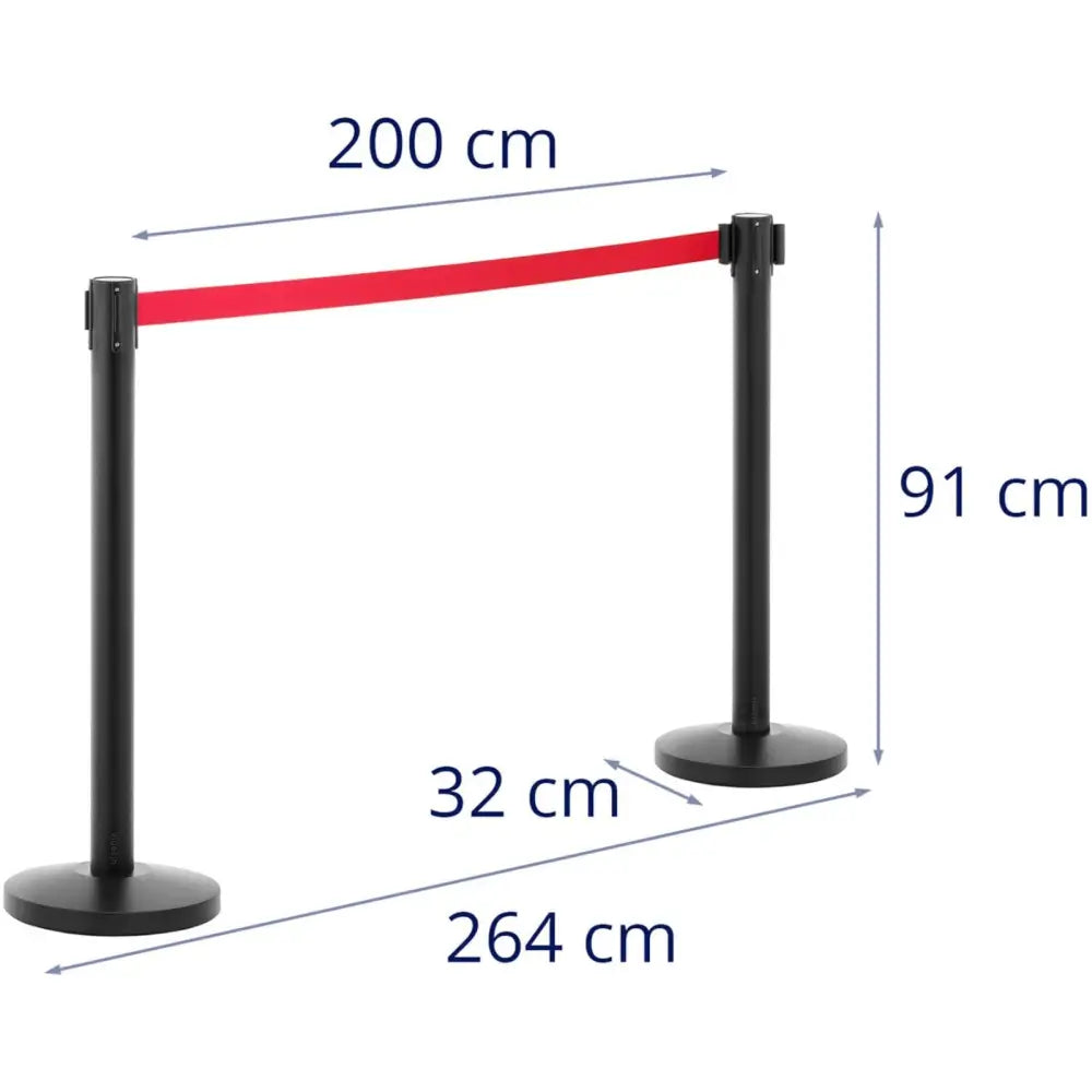 Stolpeavskjerming Hotell Svart med Rød Bånd 2m - 2 Stk.