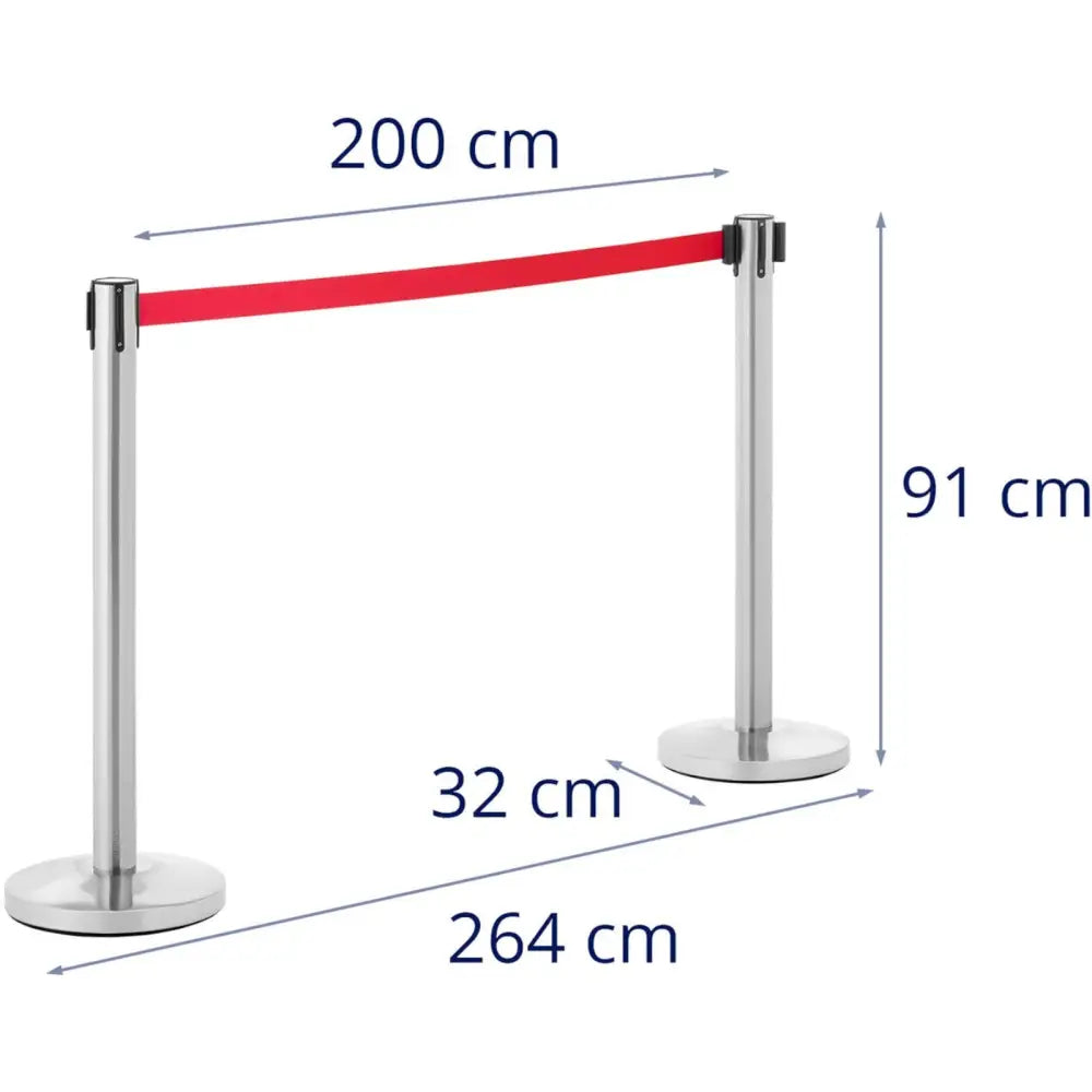 Stolpeavsperring Hotell Sølv med Rød Bånd 2 m - 2 Stk.