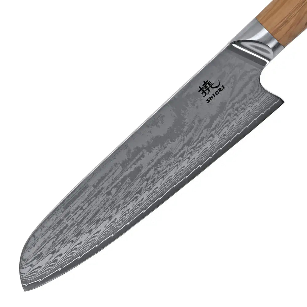 Stor Perfekt Balansert Shiori 撓 Orību Santoku Damaskstålkniv Premium Oliventre - 3