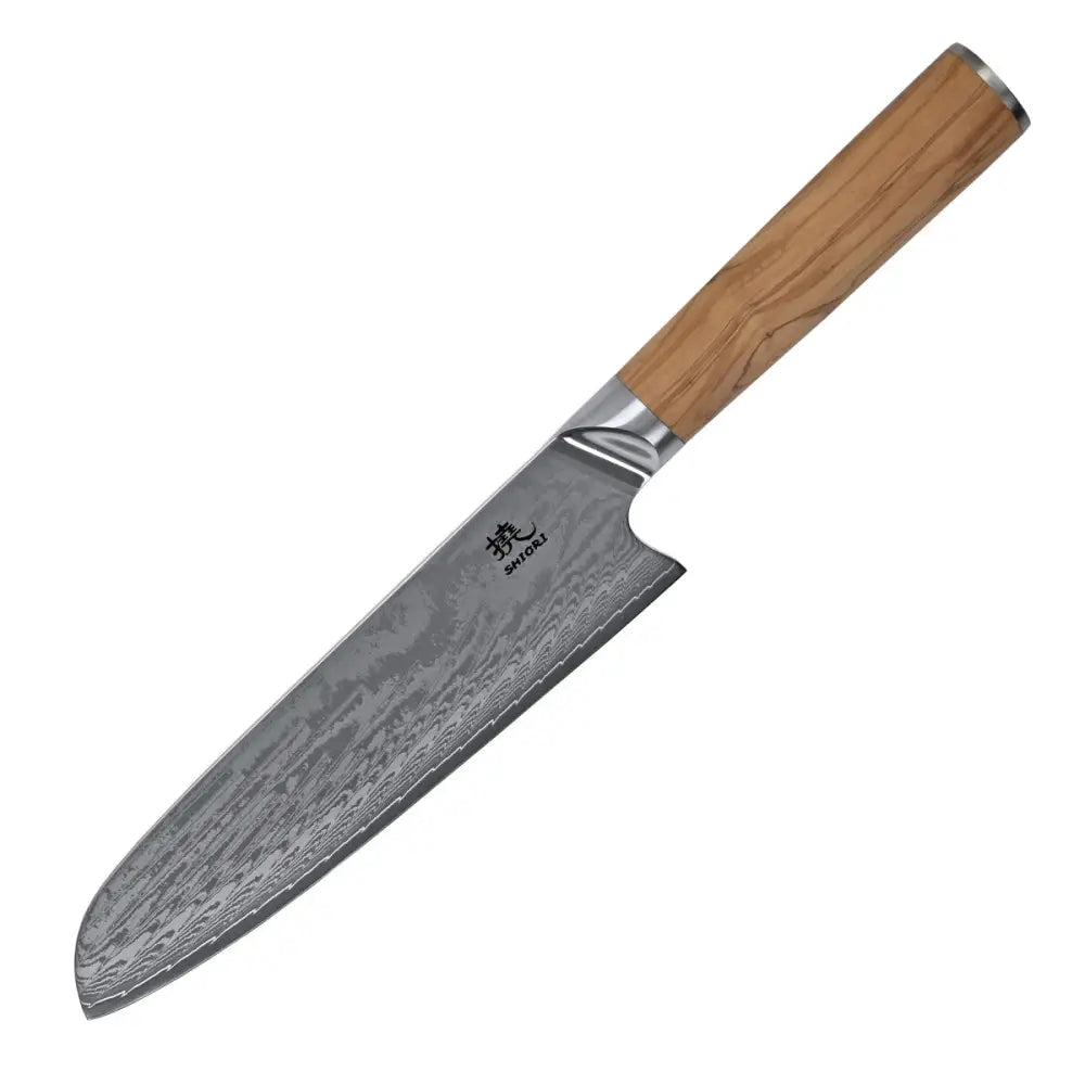 Stor Perfekt Balansert Shiori 撓 Orību Santoku Damaskstålkniv Premium Oliventre - 2