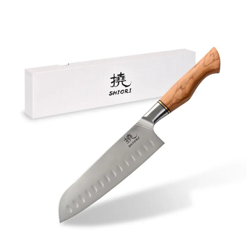 Stor Perfekt Balansert Shiori 撓 Shibuki Santoku Kniv Fra Sandvik 14c28n Stål Premium Oliventre - 1