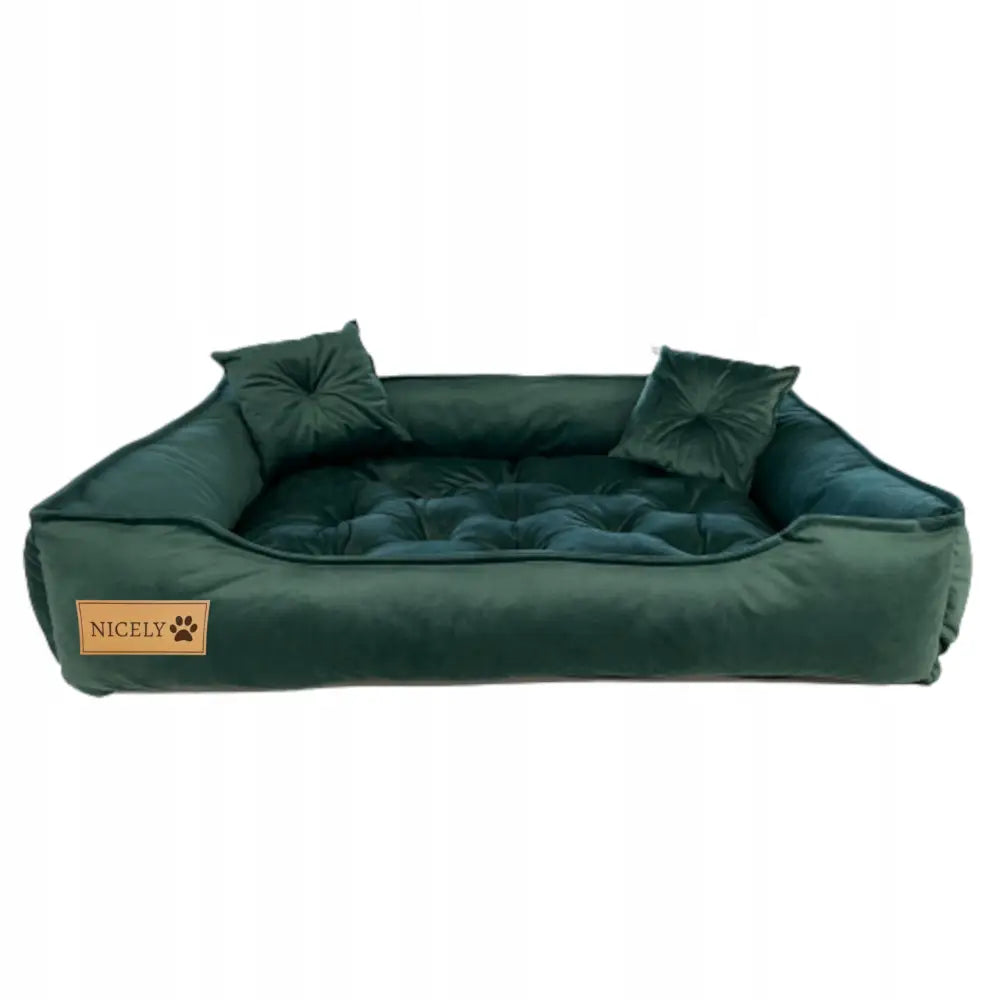 Stort Fløyels Hundeseng Sofa Liggeplass l Nicely Grønn 80x65 Cm - 1