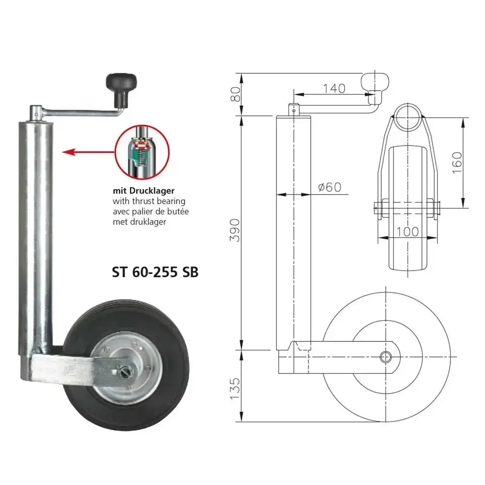 Støttehjul for Tilhenger Winterhoff St 60-255 Sb 250kg