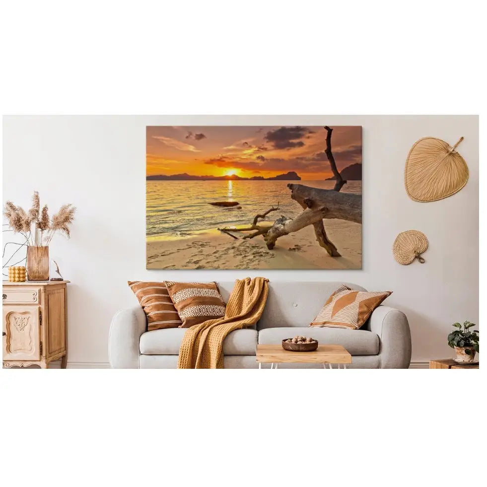 Strand Hav og Solnedgang – Lerretsbilde | Naturbilder til Stue 120x80 Cm