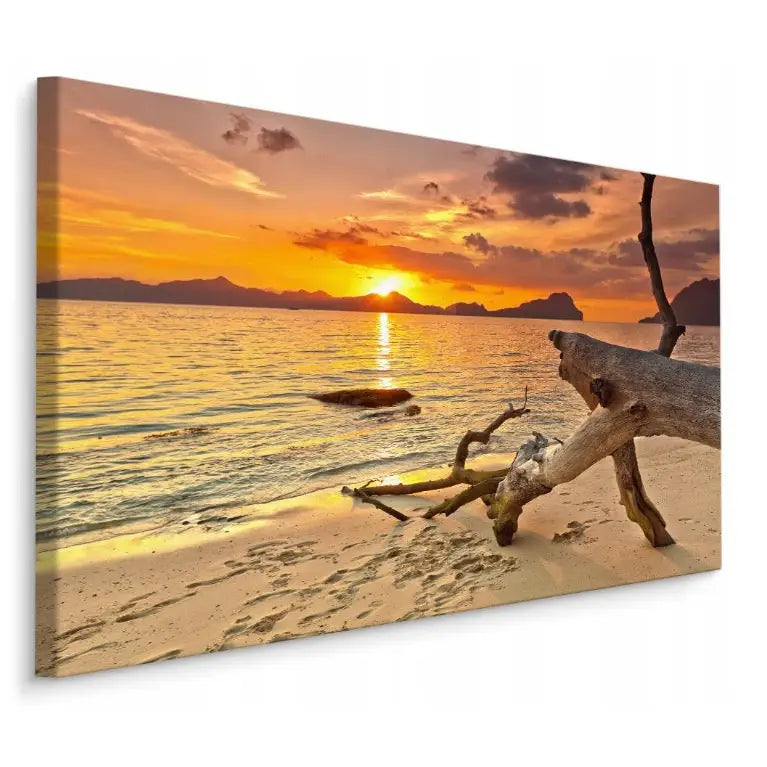 Strand Hav og Solnedgang – Lerretsbilde | Naturbilder til Stue 120x80 Cm