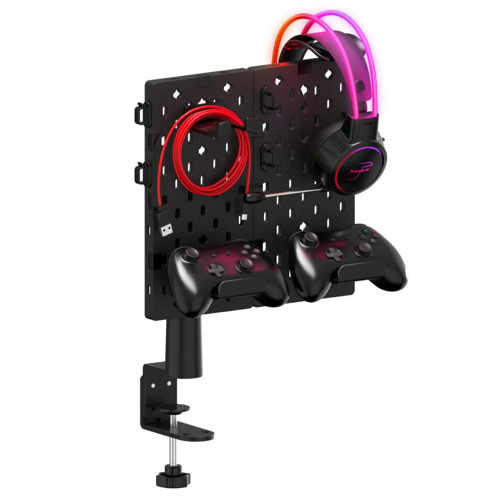 Huzaro Sync 3.0 svart pegboard montert på skrivebord – frontvisning
