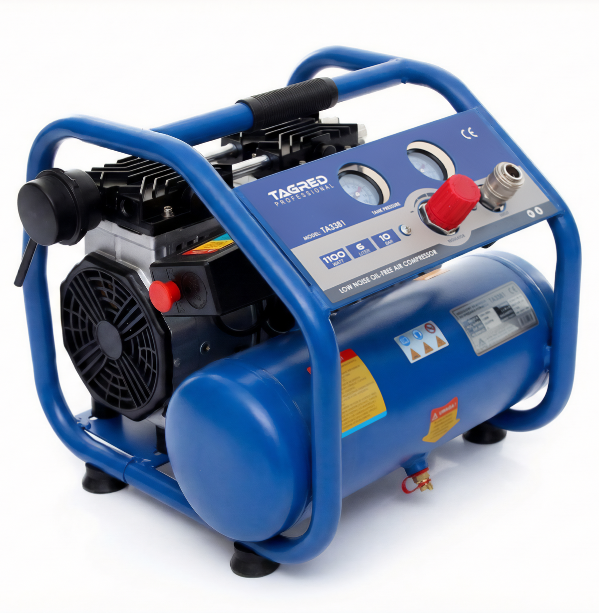 Kompressor Tagred TA3381 oljefri tostempels med 6-liters tank