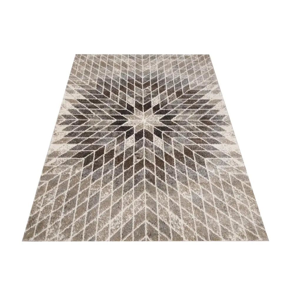 Tepe Moderne Panamero 10 teppe i beige, sett ovenfra med 3D stjernemønster i brun, grå og beige mot lys bakgrunn.