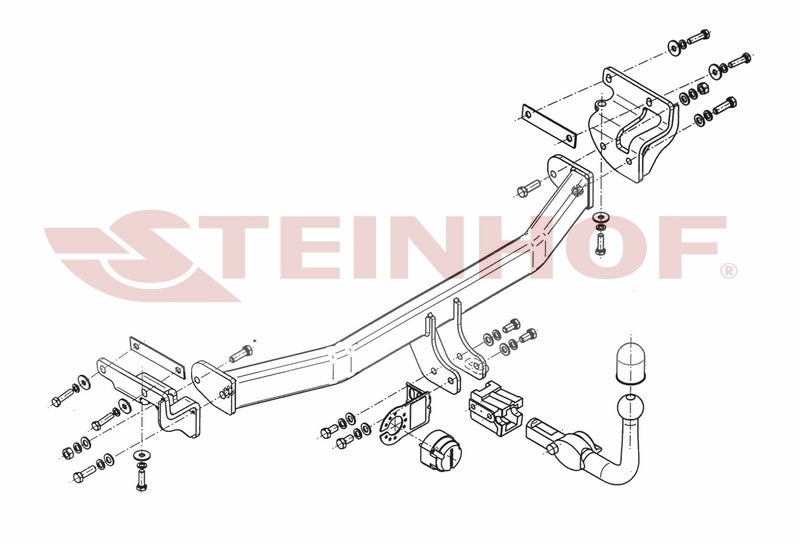 Steinhof avtagbart tilhengerfeste til Kia Carens (2013-) – horisontal kule med lås, maks. 1500 kg