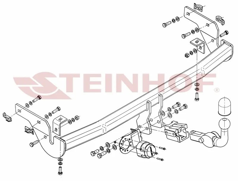 Steinhof avtagbart tilhengerfeste til Peugeot 207 3/5D (2006-) – horisontal kule med sikkerhetslås